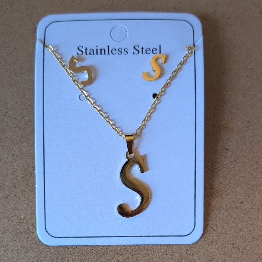 Chic Gold 'S' Necklace and Earring Stainless Steel Set